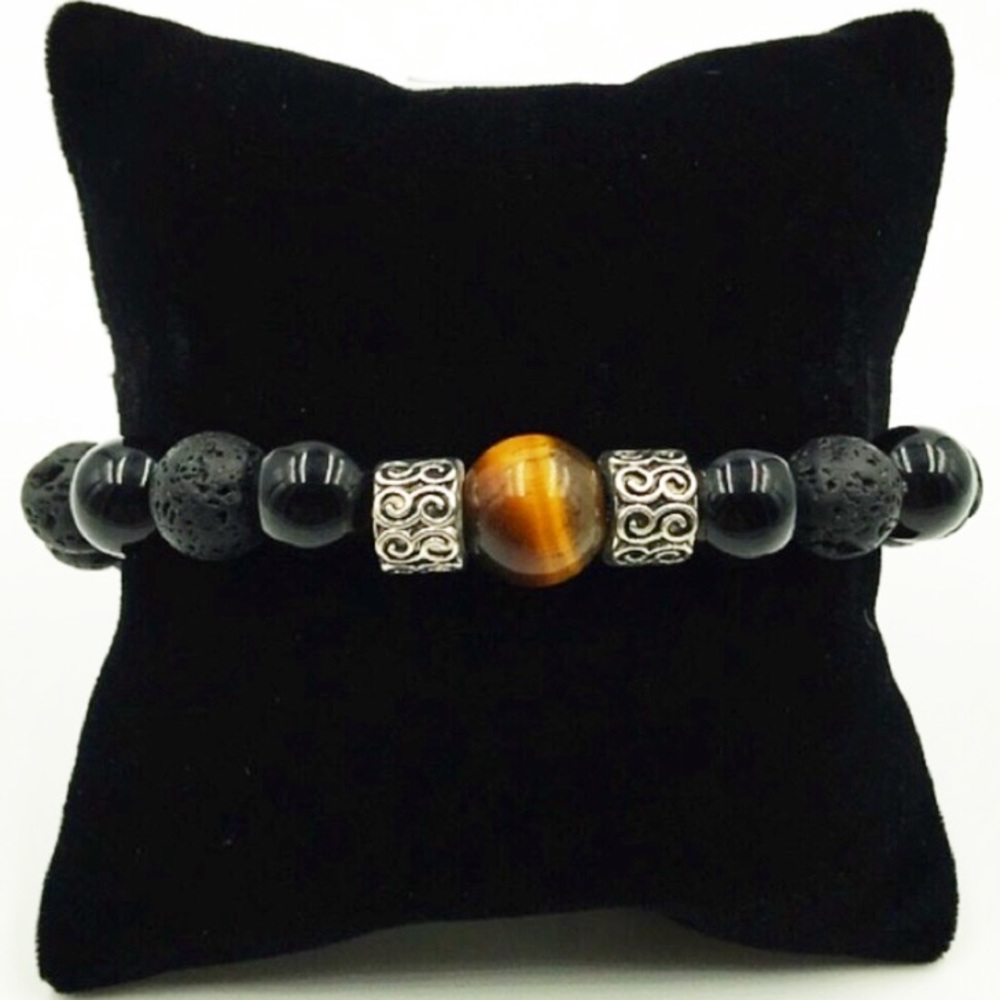 Men or women tiger eye , onyx & lava rock bracelet
